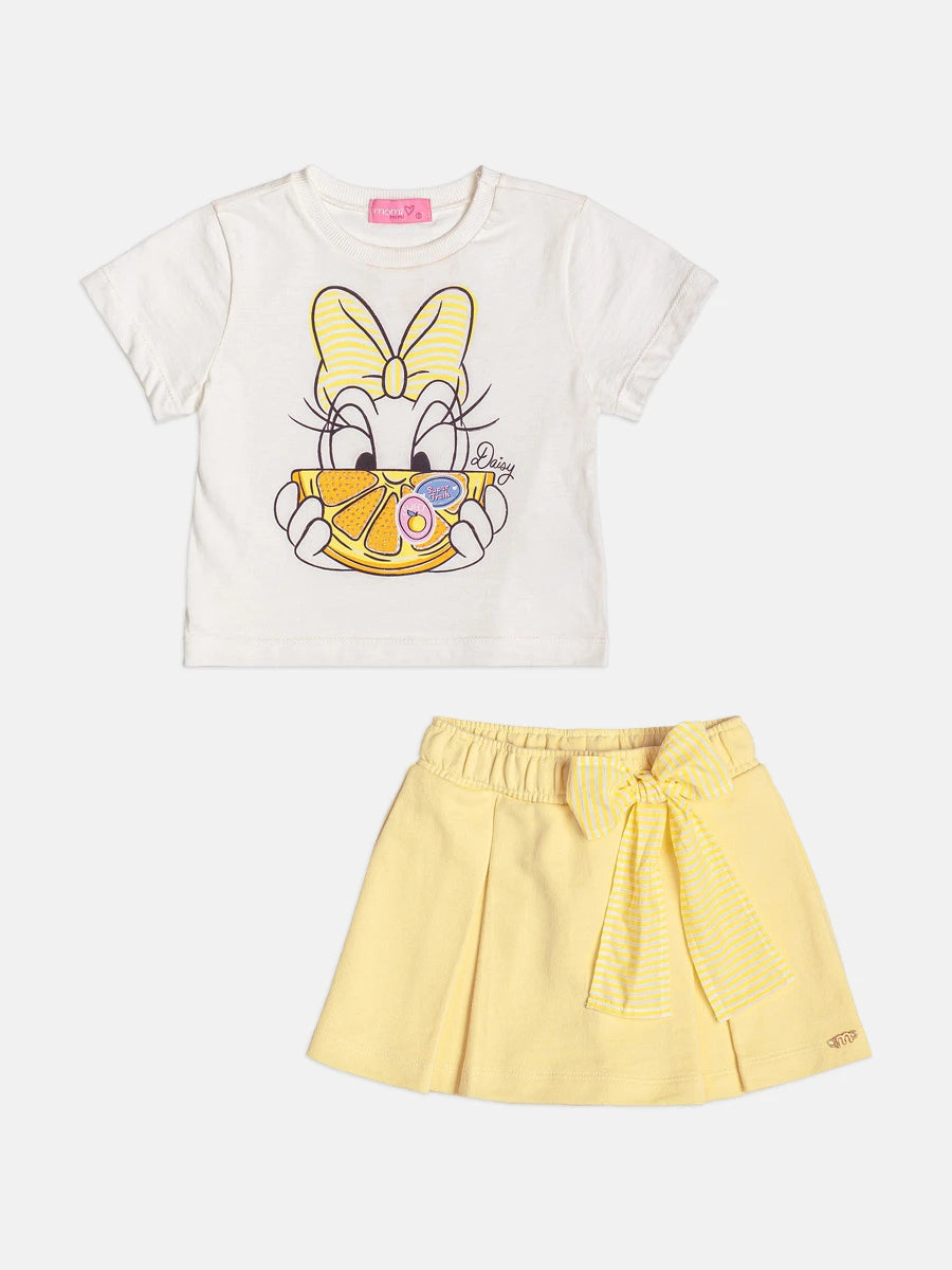 Conjunto Infantil Menina Momi, Shorts Saia Amarelo com Lacinho e Blusa Daisy
