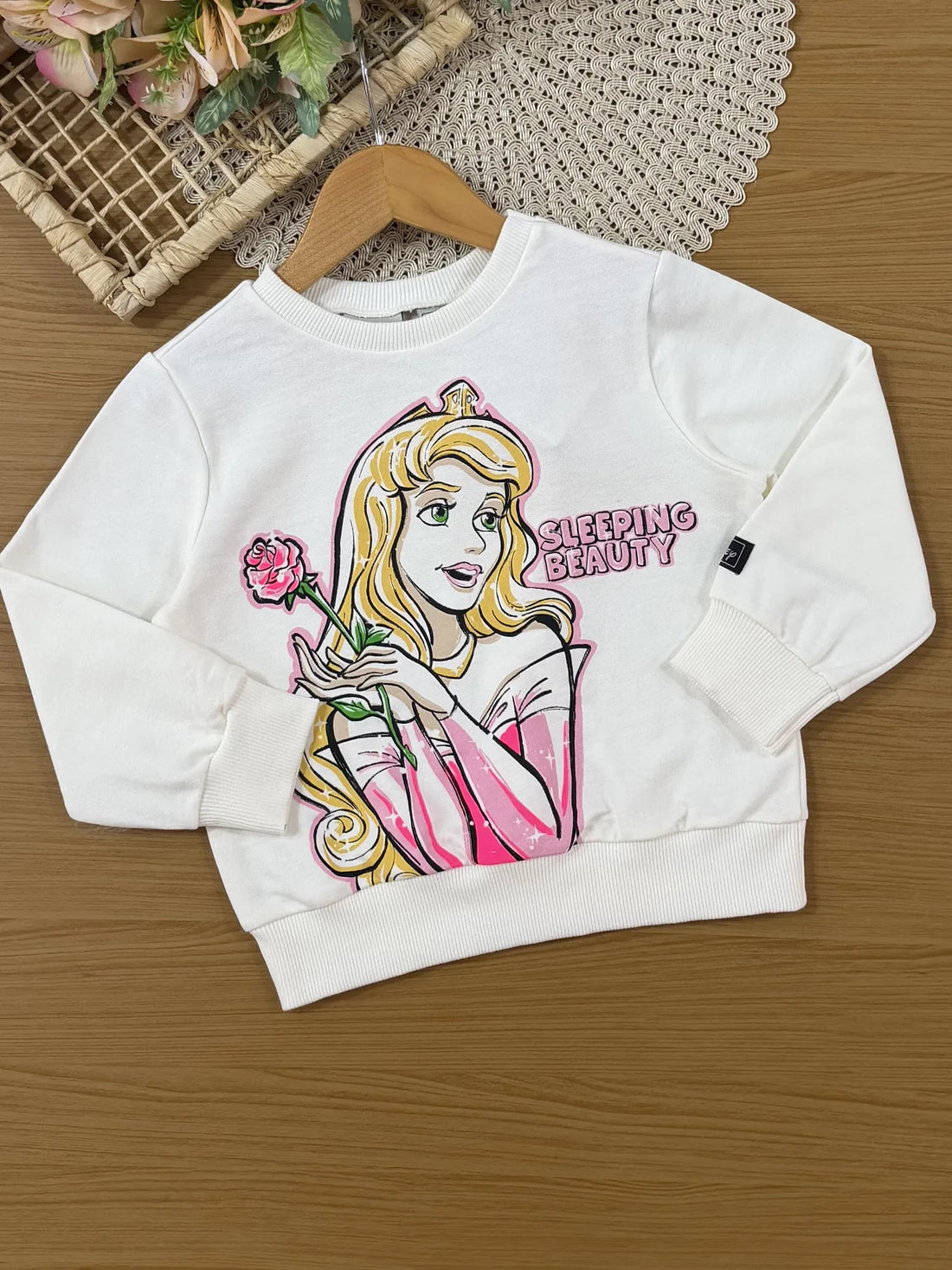 Conjunto Infantil Bimbi Inverno com Calça Legging Rosa e Moletom Sem Flanela Branco Aurora