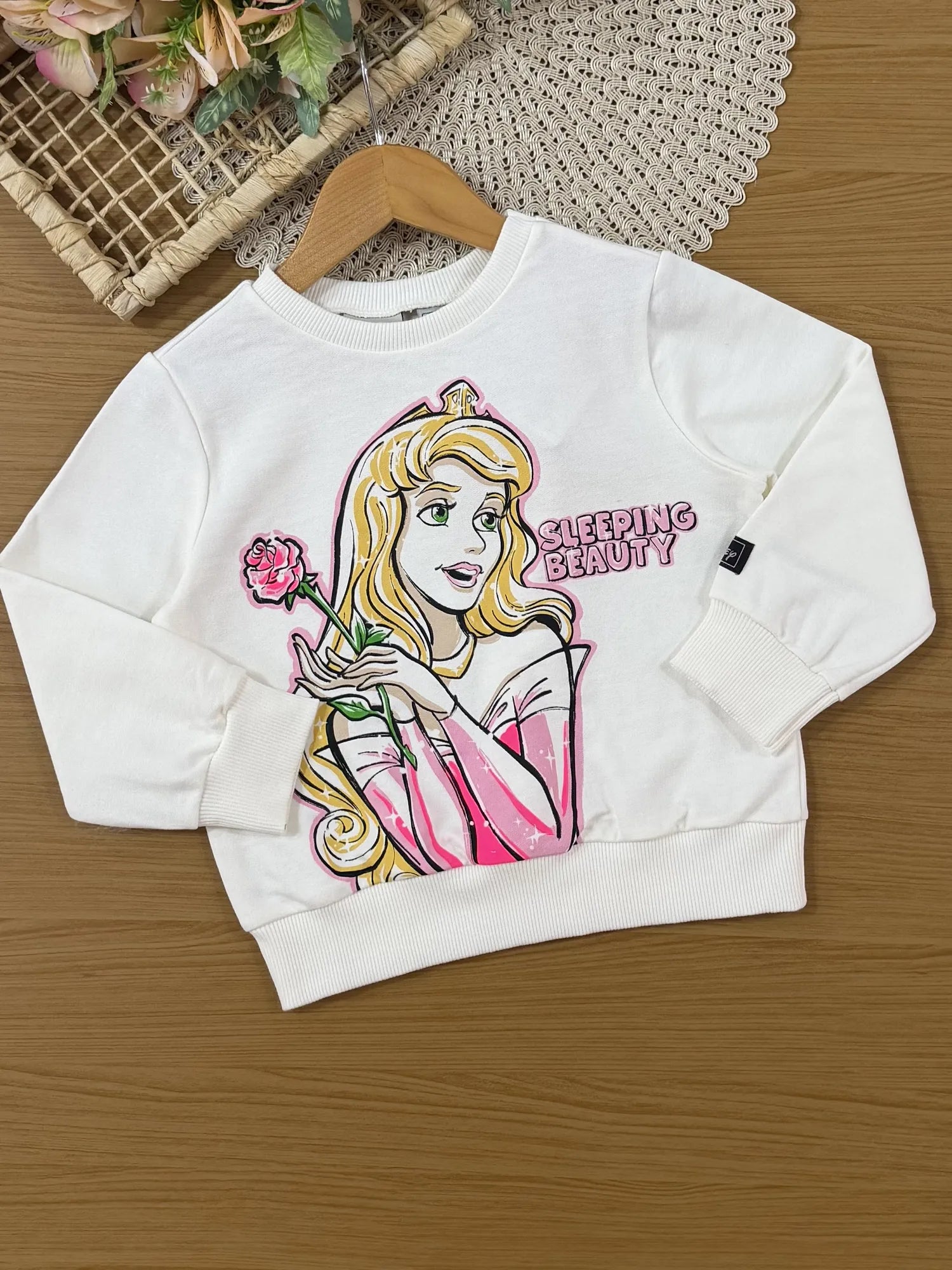 Conjunto Infantil Bimbi Inverno com Calça Legging Rosa e Moletom Sem Flanela Branco Aurora