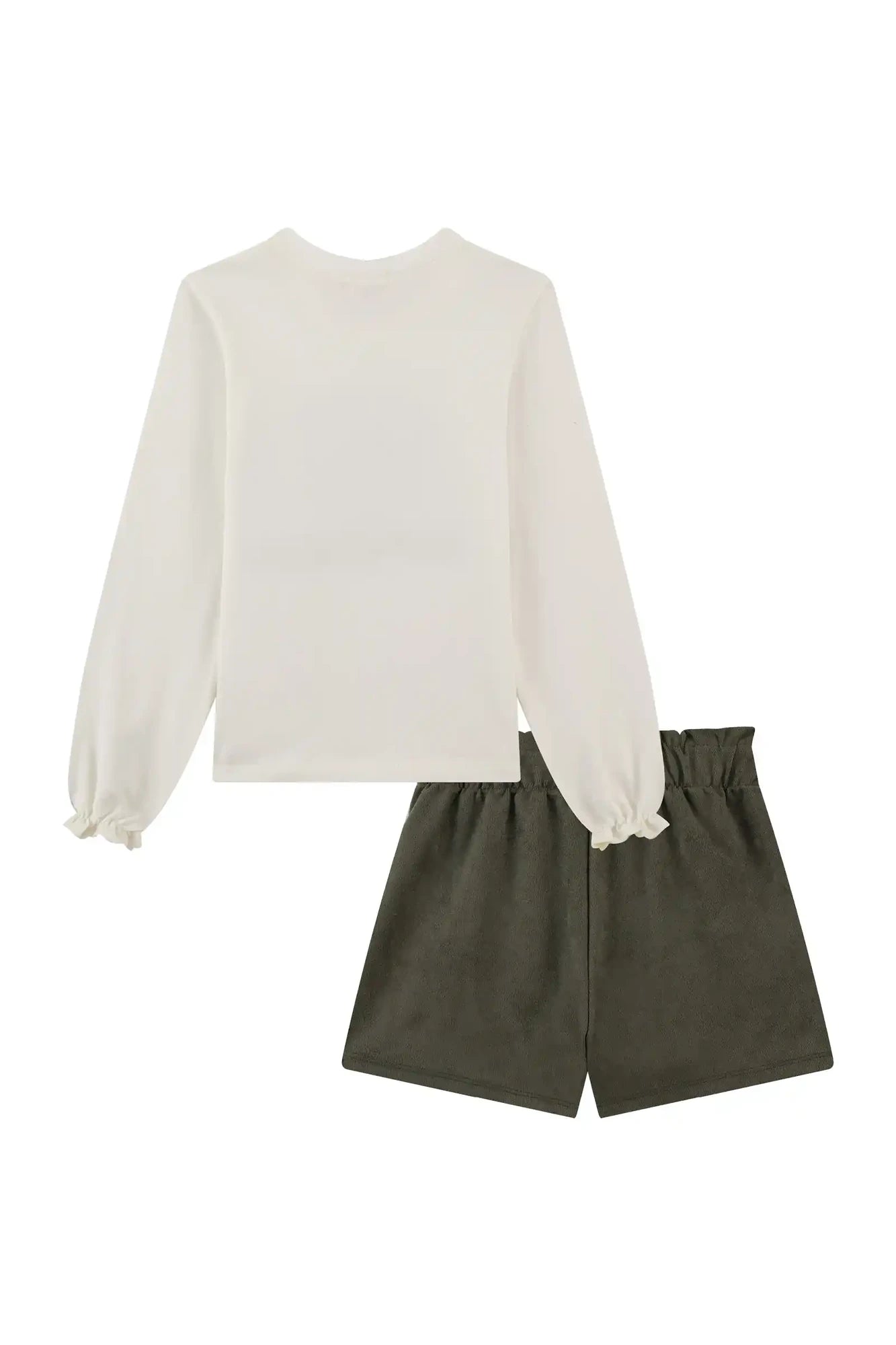 Conjunto Infantil Kukiê Inverno com Shorts Verde e Blusa Manga Longa Ursinha Explorer