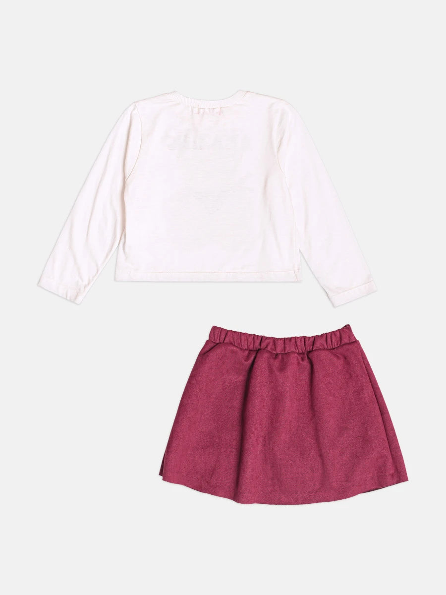 Conjunto Infantil Momi Inverno com Saia Vinho e Blusa Manga Longa Ursinha Amazing