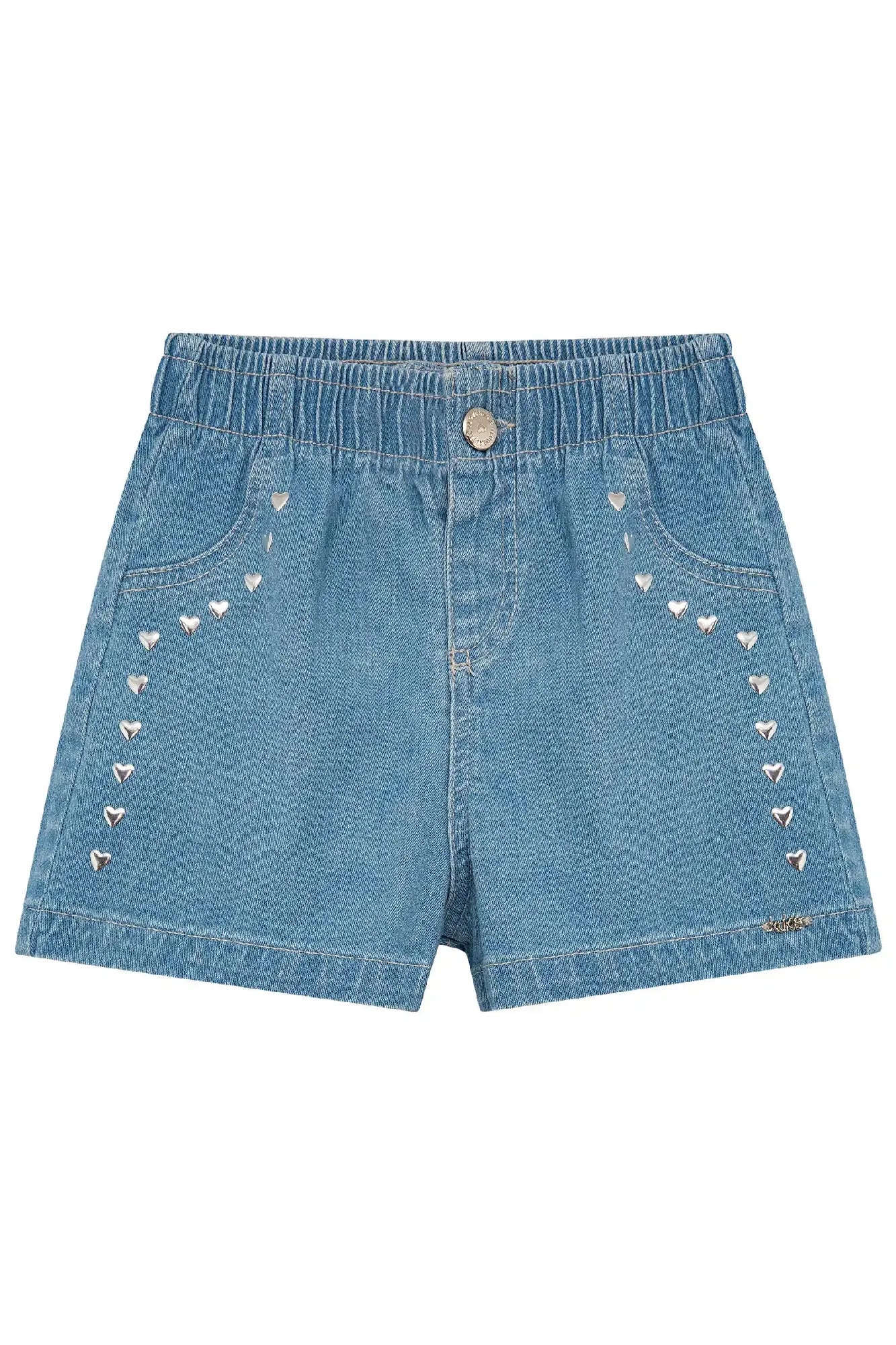 Shorts Infantil Menina Kukiê Jeans Corações