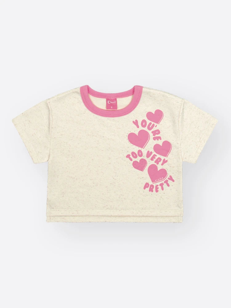 Conjunto Infantil Cinti Inverno com Shorts Rosa e Blusa Manga Curta Coraçãoes