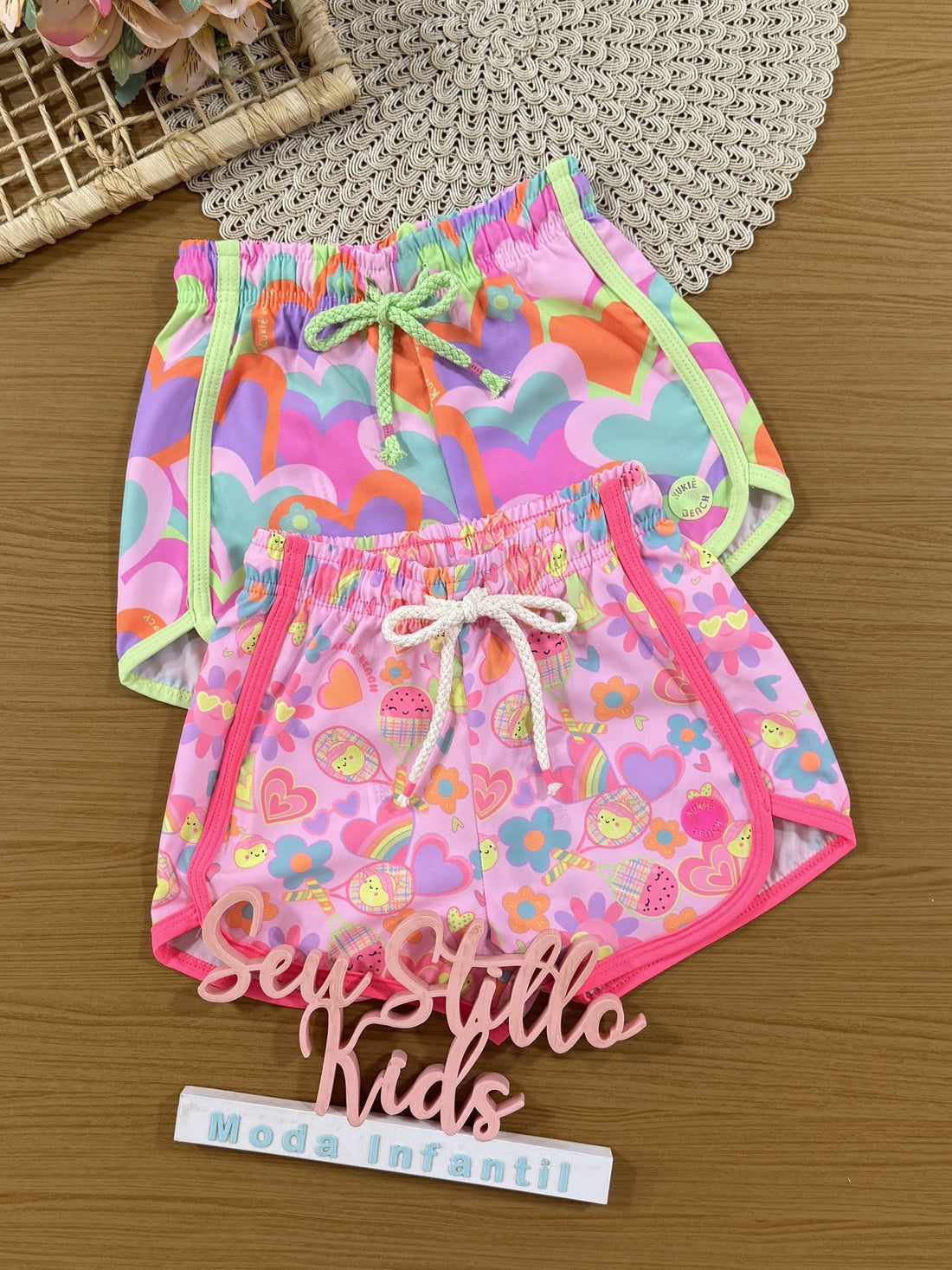 Shorts Infantil Kukiê Verão Rosa Bolinhas de Tênis