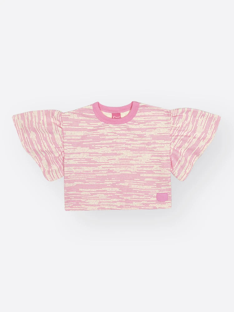 Conjunto Infantil Cinti Inverno com Shorts e Blusa Manga Curta Rosa Listrada