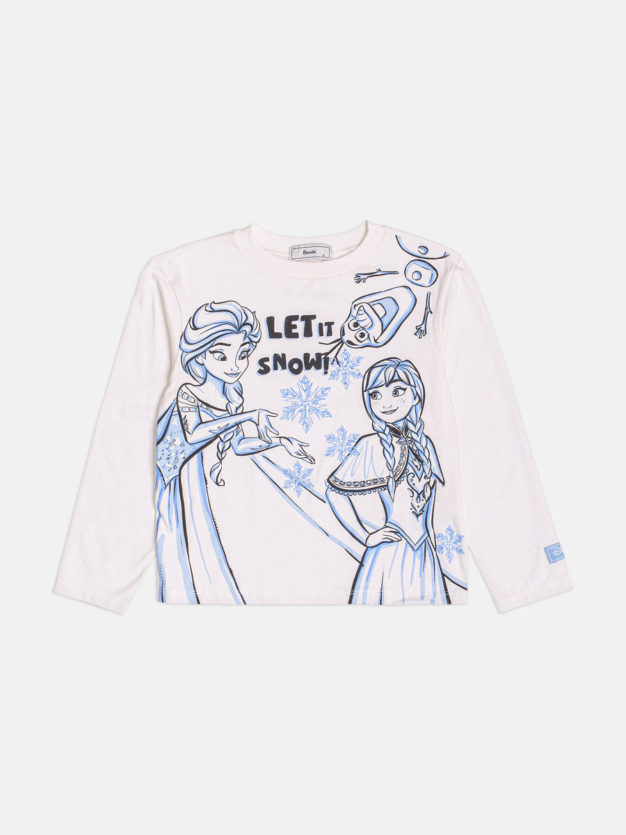 Blusa Infantil Bimbi Inverno Manga Longa Branca Elsa e Anna Frozen Disney