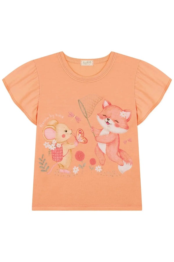 Blusa Infantil Kukiê Verão Laranja Bichinhos
