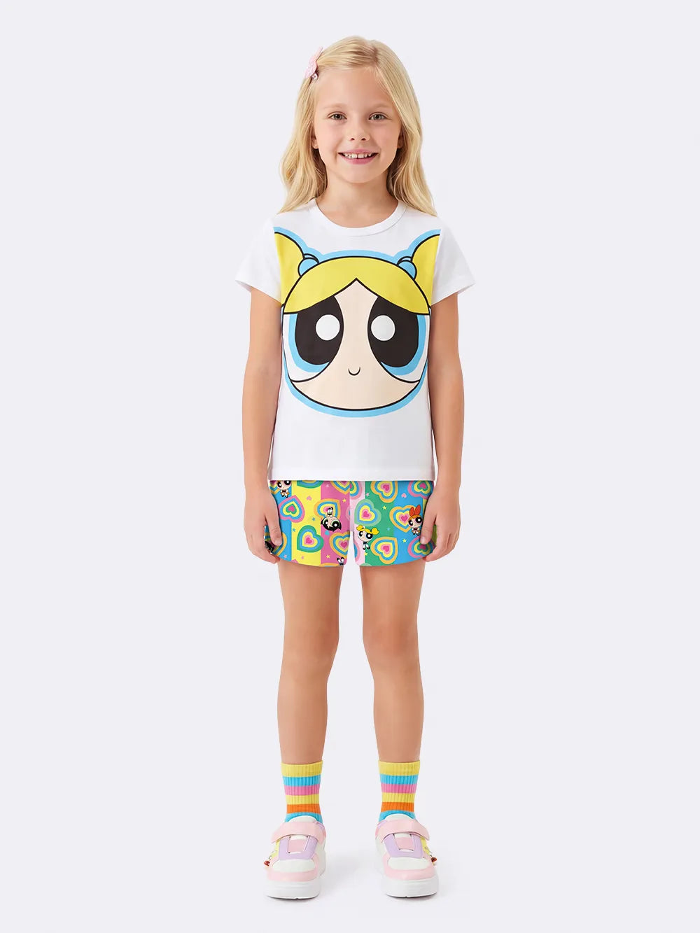Pijama Infantil Menina Veggi com Shorts Colorido e Blusa Lindinha As Meninas Superpoderosas