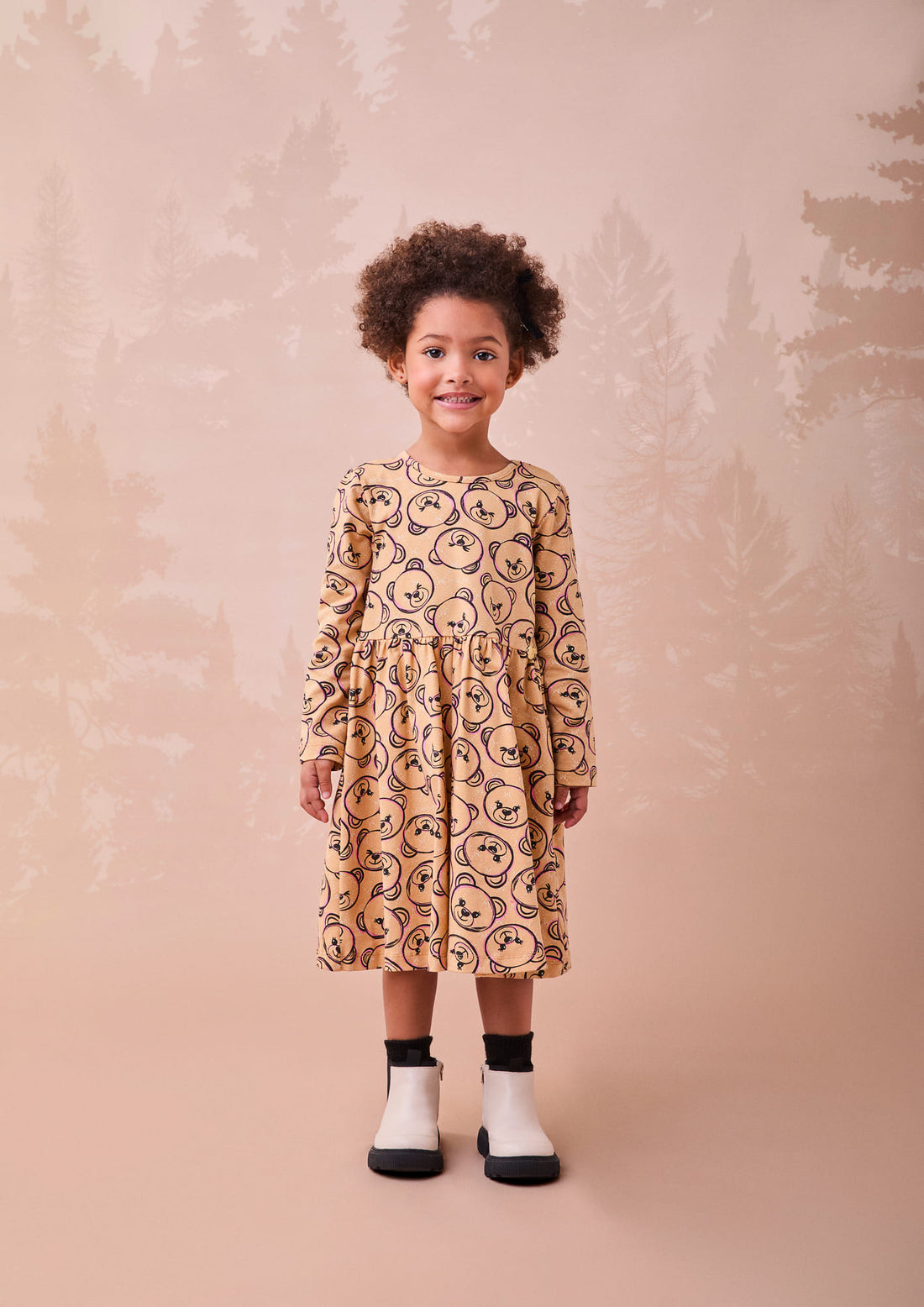 Vestido Infantil Momi Inverno Manga Longa Caramelo Ursinhos