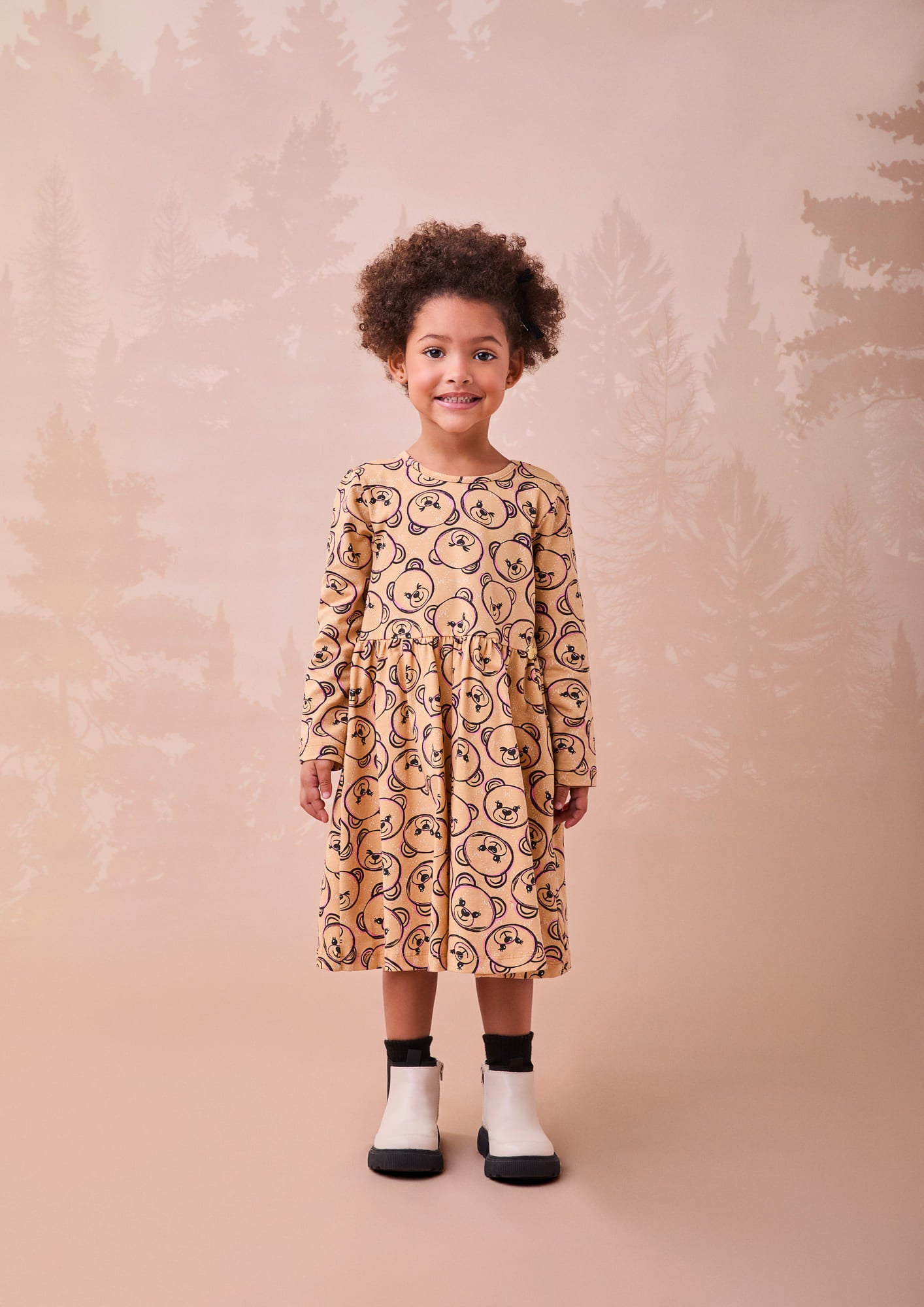 Vestido Infantil Momi Inverno Manga Longa Caramelo Ursinhos