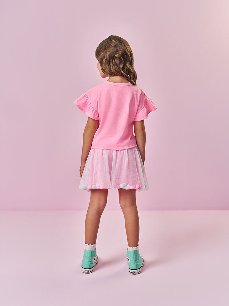 Saia Infantil Cinti Verão Rosa em Tule com Glitter