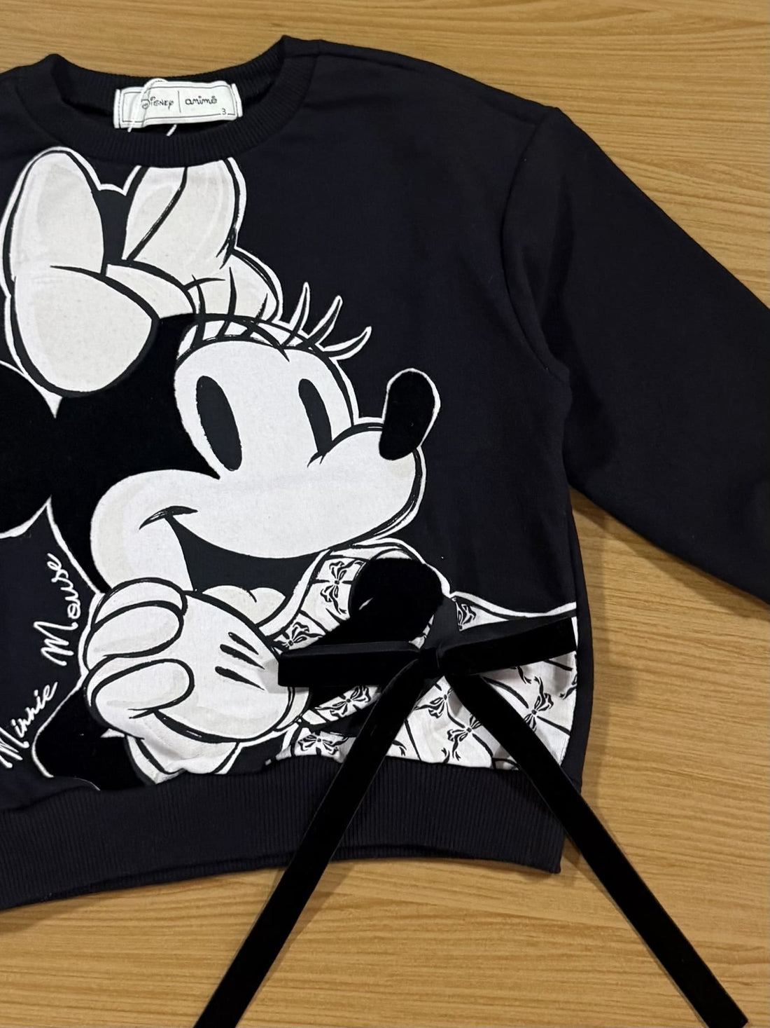 Casaco Infantil Animê Inverno sem Flanela Preto com Laço Minnie Disney