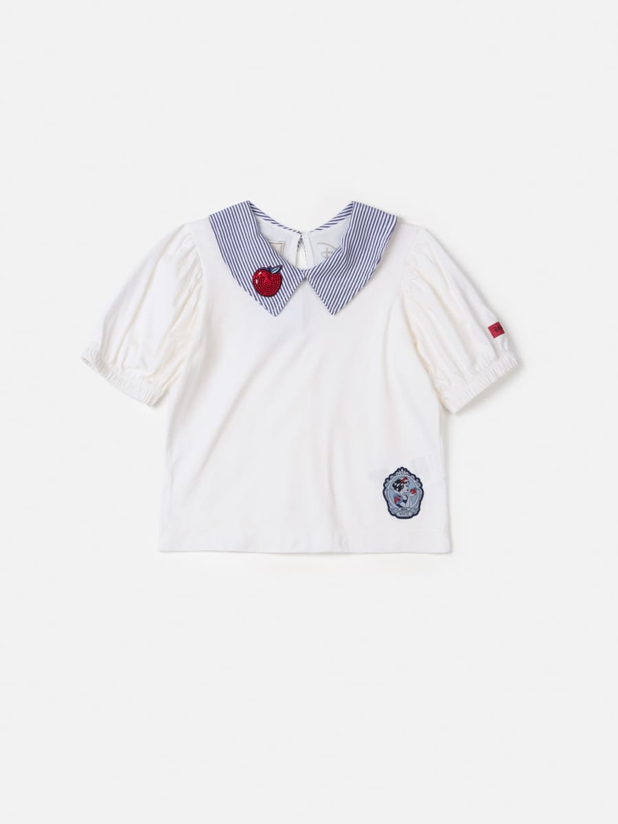 Blusa Infantil Animê Manga Curta Maçã Branca de Neve Disney