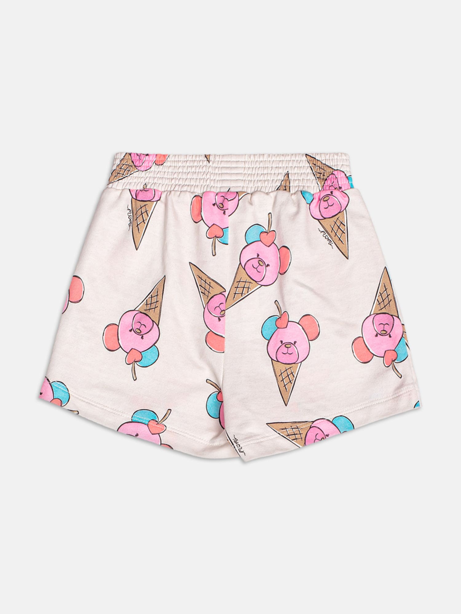Conjunto Infantil Momi Verão com Shorts Saia Bege e Blusa Branca Ursinha com Strass