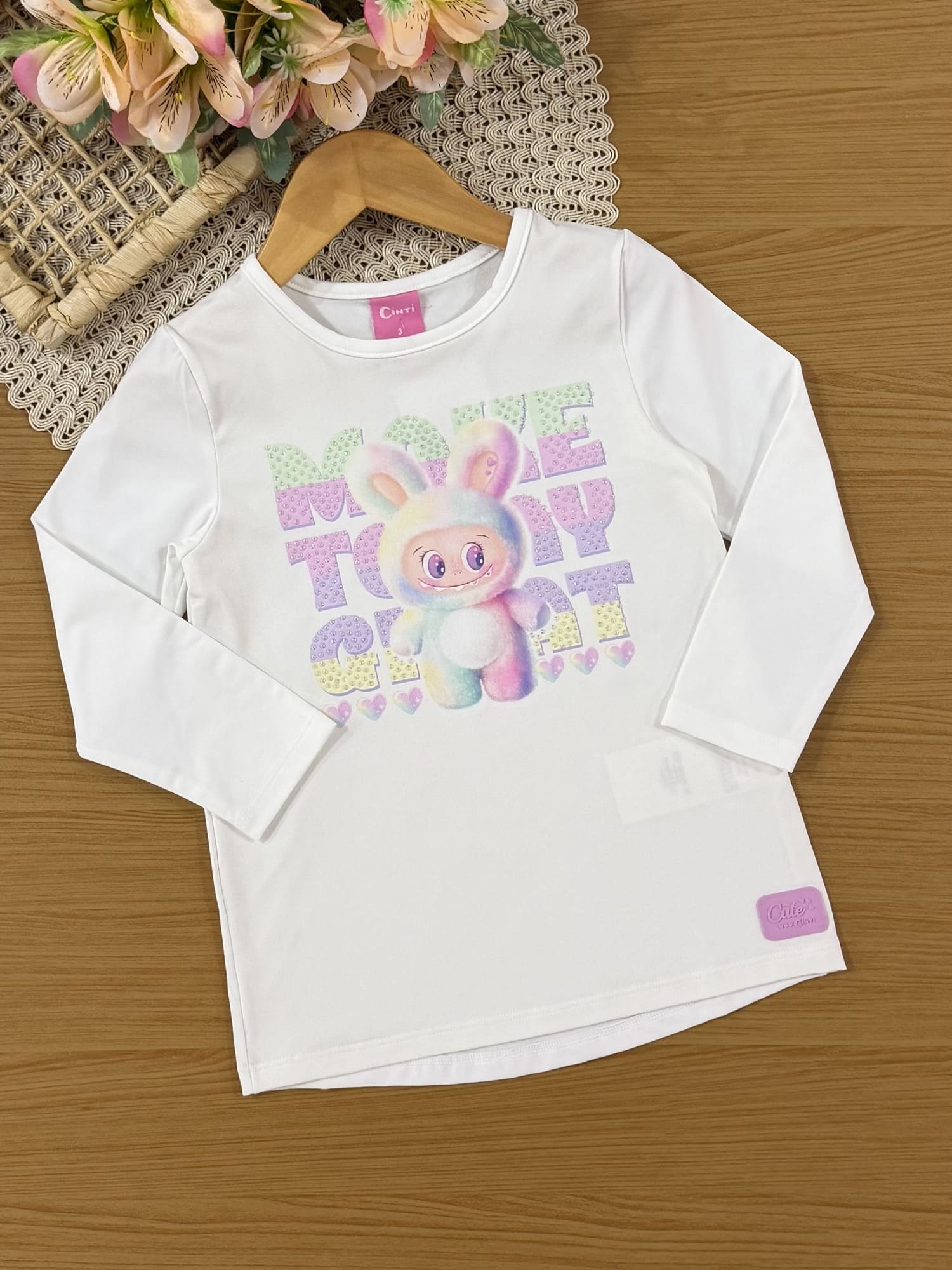 Conjunto Infantil Cinti Inverno com Calça Legging e Blusa Térmica Manga Longa Branca Labubu
