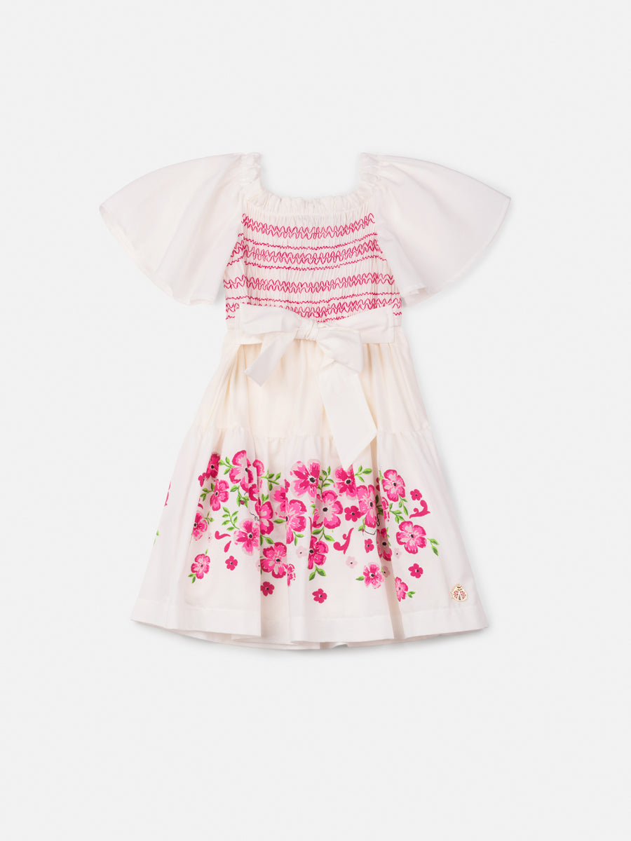 Vestido Infantil Animê Verão Branco Floral Bordado