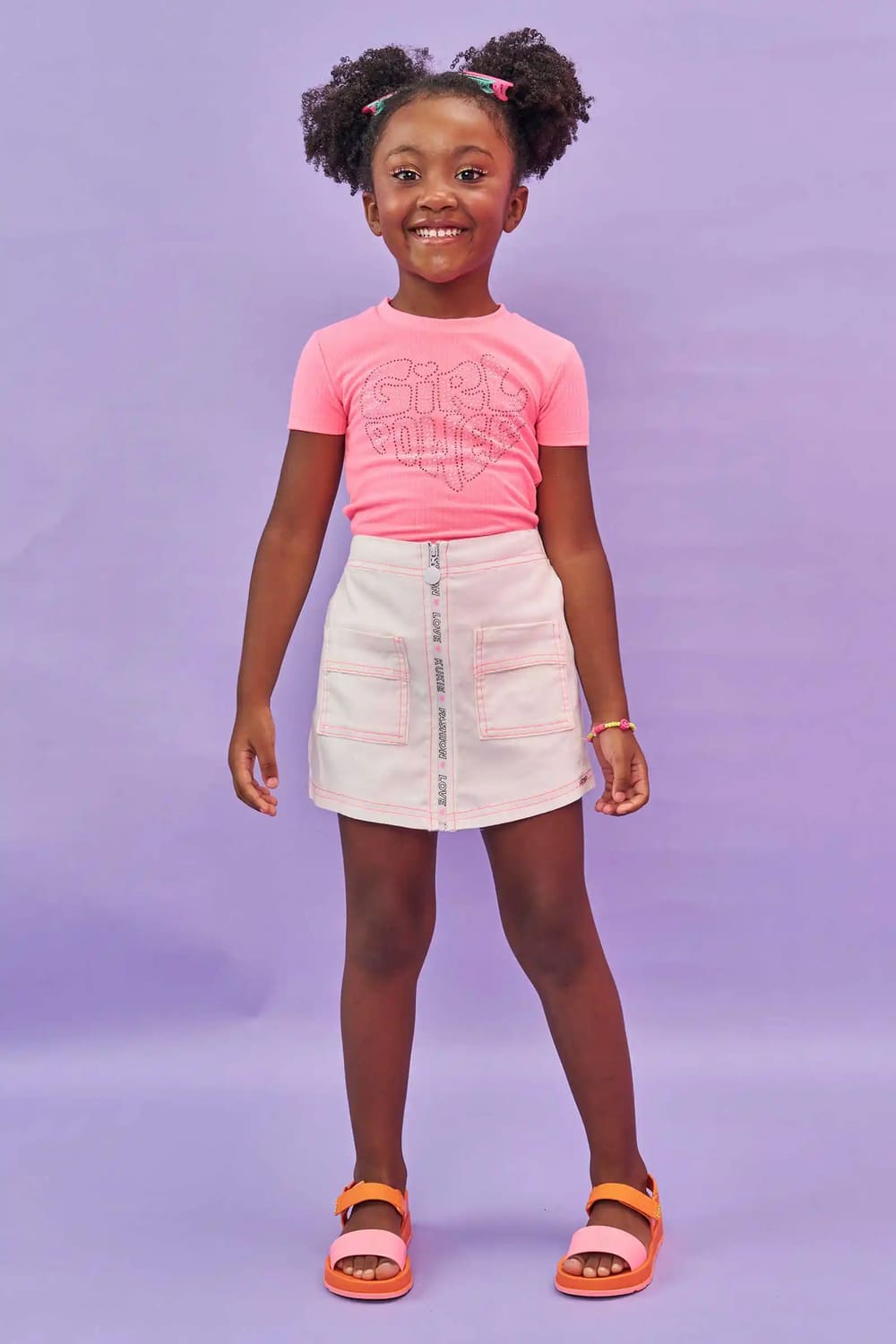 Conjunto Infantil Kukie Verão Com Saia e Blusa Rosa Girl