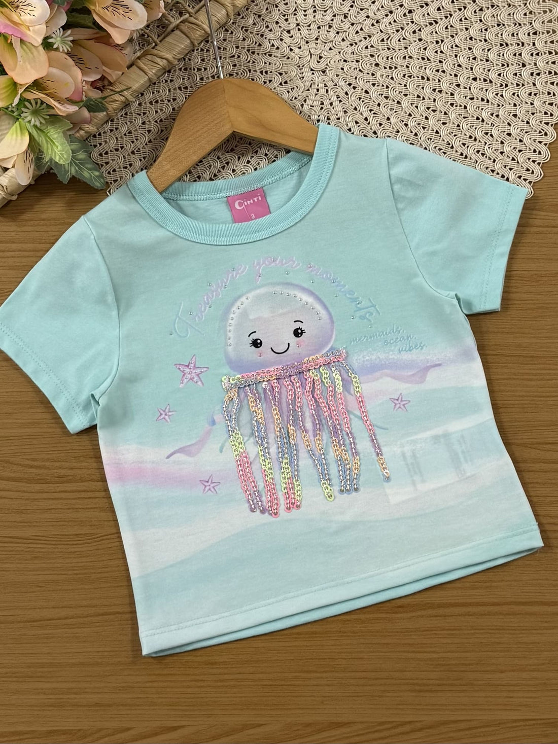 Conjunto Infantil Cinti Verão com Short Saia e Blusa Azul Água Viva