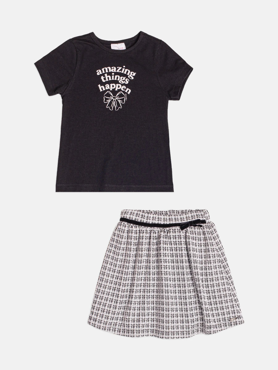 Conjunto Infantil Momi Inverno com Saia e Blusa Manga Longa Preta Amazing