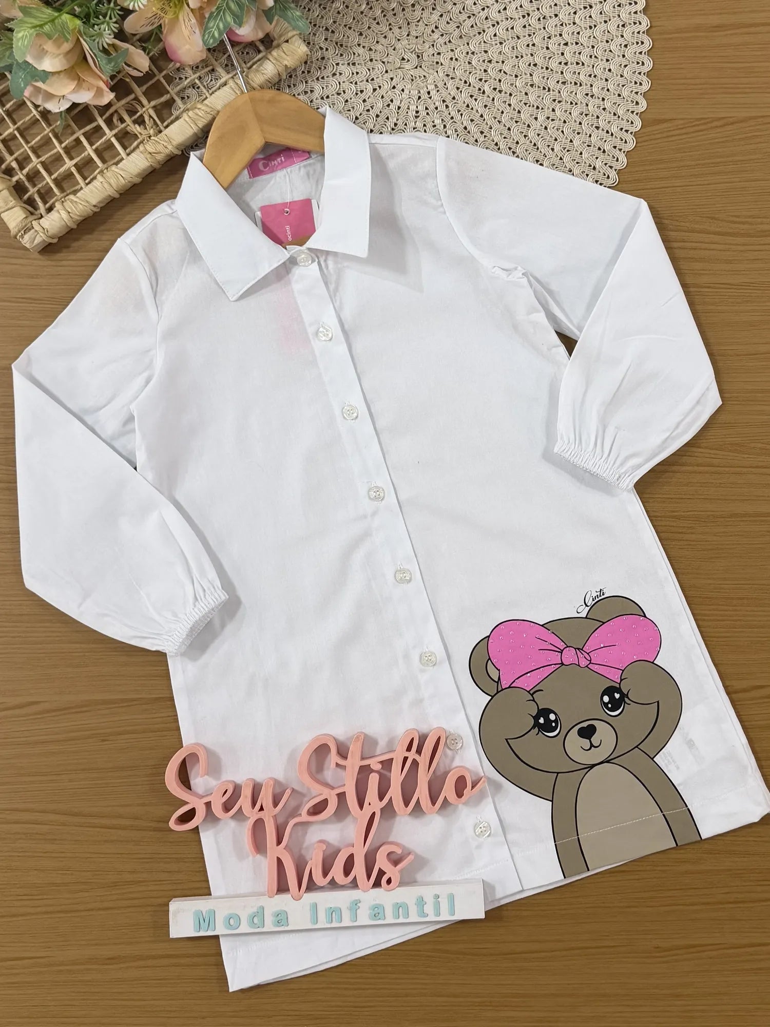 Vestido Infantil Cinti Inverno Manga Longa Com Cropped Preto Sobreposto Ursinha Fashion