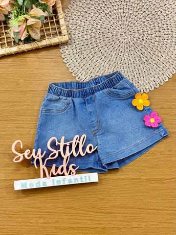 Shorts Infantil Menina Bimbi Jeans Florzinhas