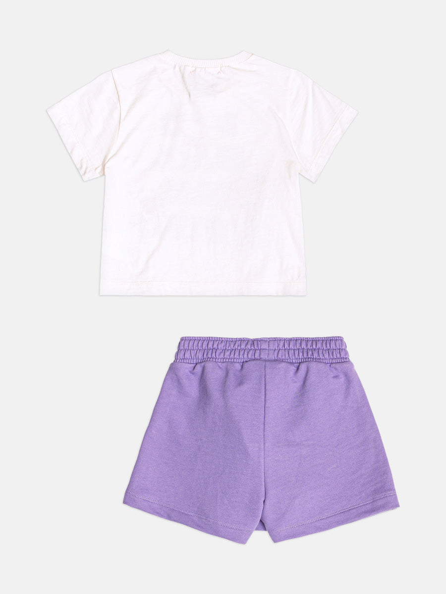 Conjunto Infantil Momi Inverno com Shorts Saia Lilás e Blusa Manga Curta Hello Kitty Love