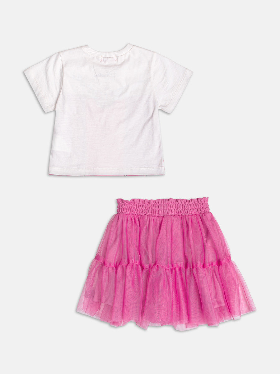 Conjunto Infantil Momi Verão com Saia em Tule e Blusa Rosa Bela Adormecida