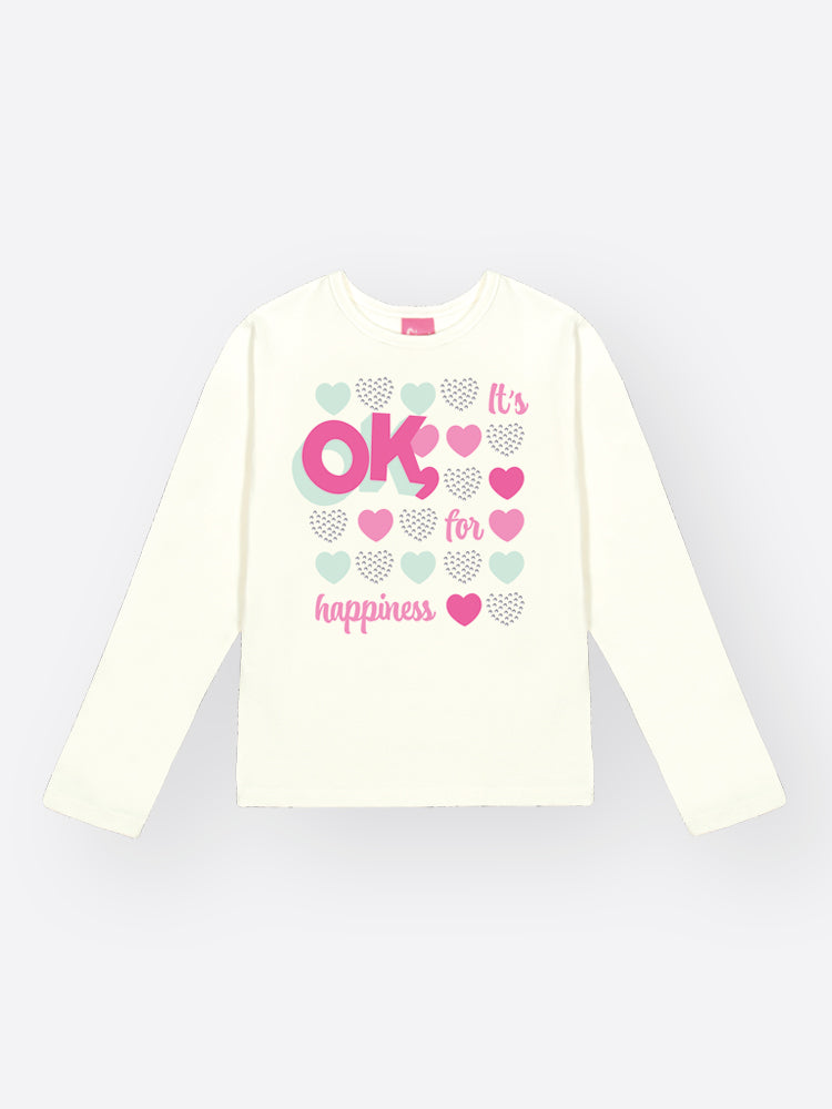 Conjunto Infantil Cinti Inverno com Saia Rosa e Blusa Manga Lonnga Corações Strass
