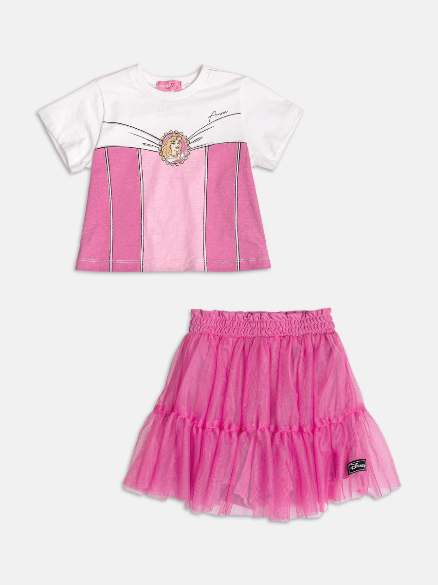 Conjunto Infantil Momi Verão com Saia em Tule e Blusa Rosa Bela Adormecida