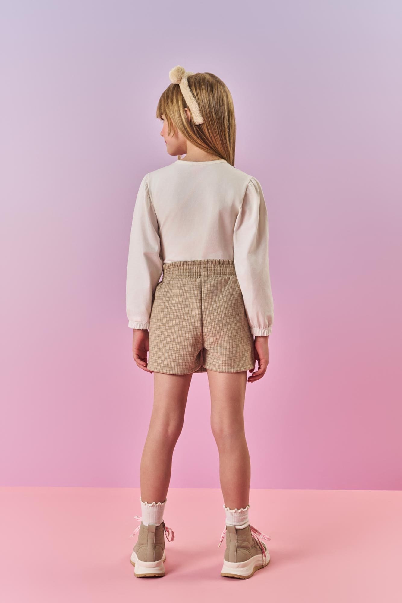 Conjunto Infantil Cinti Inverno com Short-Saia Bege e Blusa Ursinhos