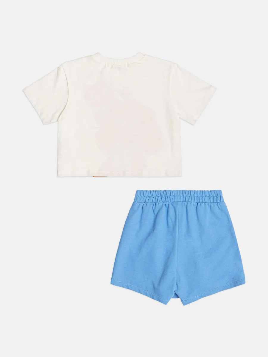 Conjunto Infantil Menina Bimbi Shorts Saia Azul e Blusa Pets