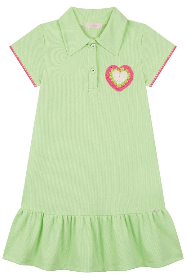 Vestido Infantil Kukiê Verão Verde Coração Tricô