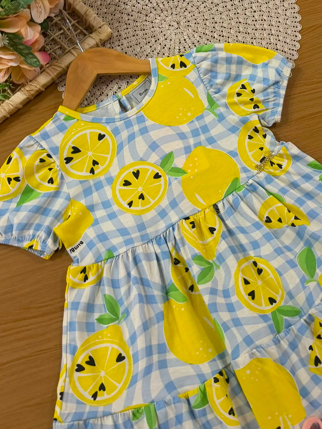 Vestido Infantil Bimbi Xadrez Azul Limões