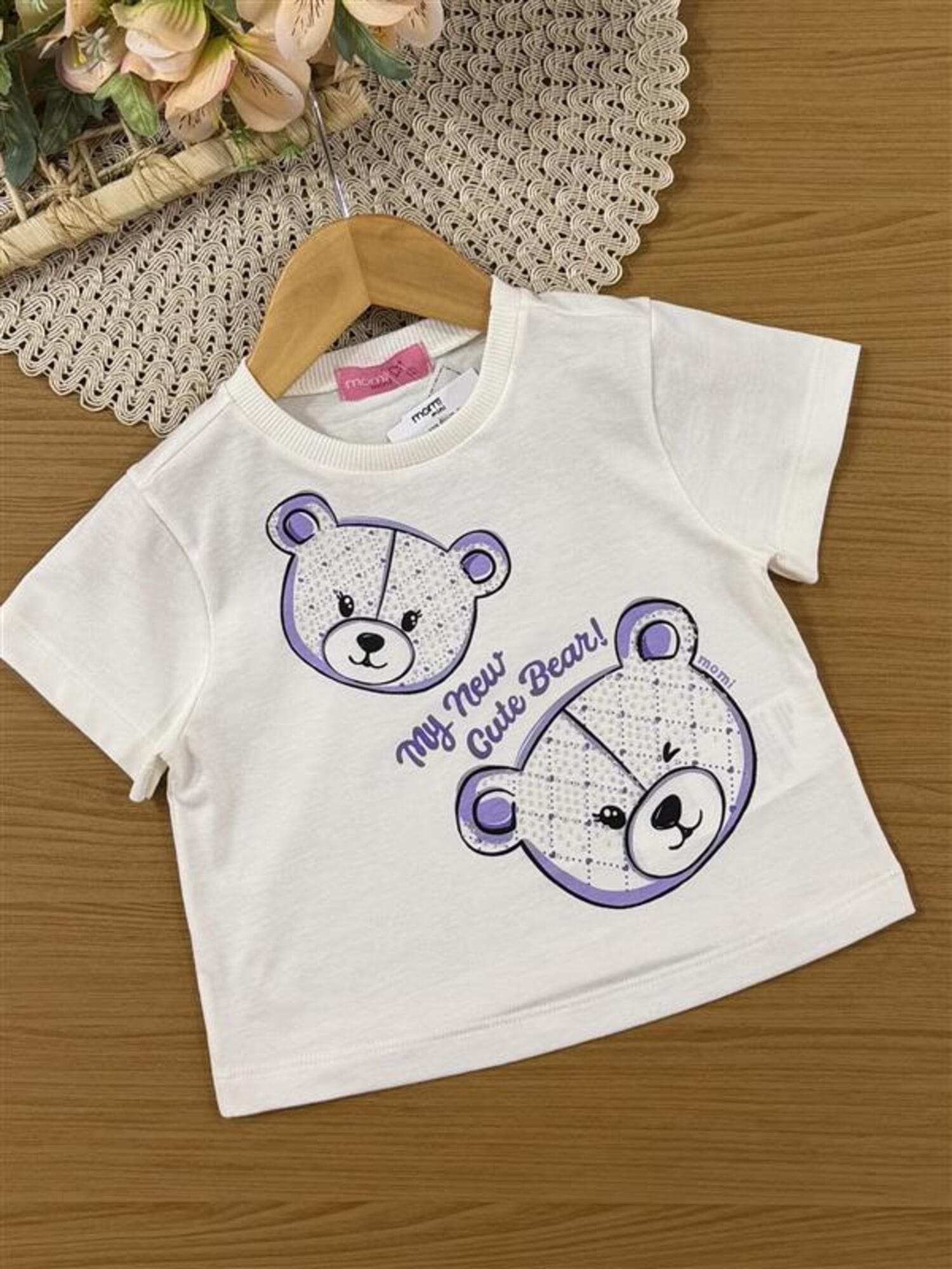 Conjunto Infantil Momi Inverno com Shorts Lilás e Blusa Manga Curta Ursinhos Cute