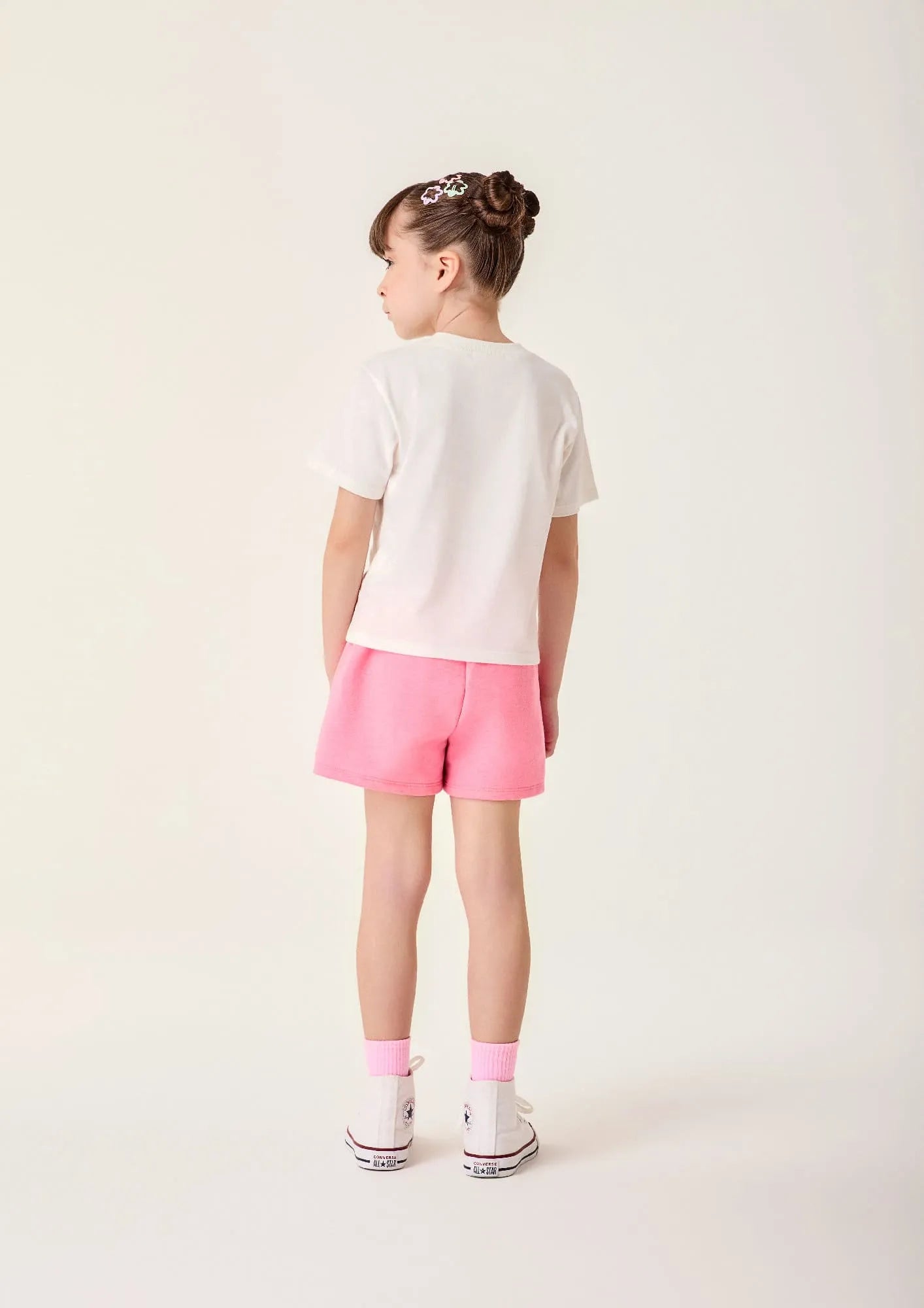 Conjunto Infantil Menina Bimbi com Shorts Rosa e Blusa Branca Jardim
