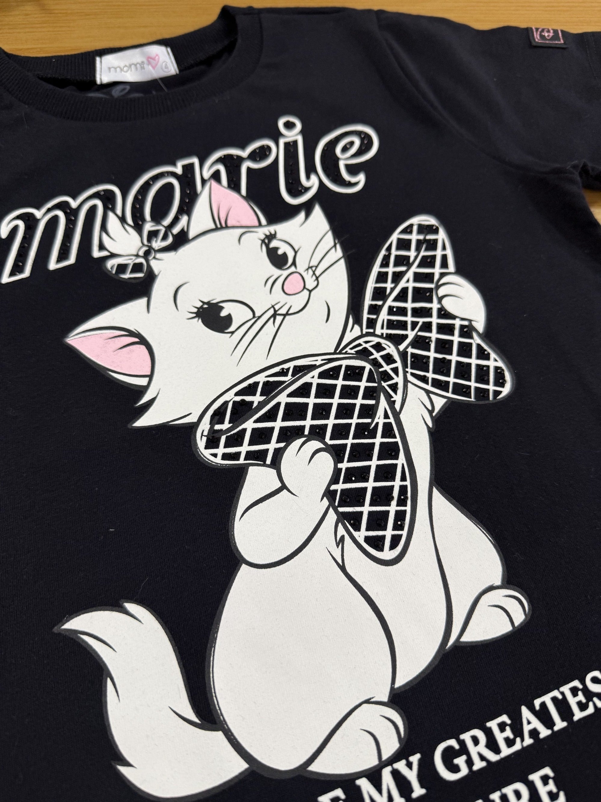 Blusa Infantil Momi Manga Curta Preta Marie Disney