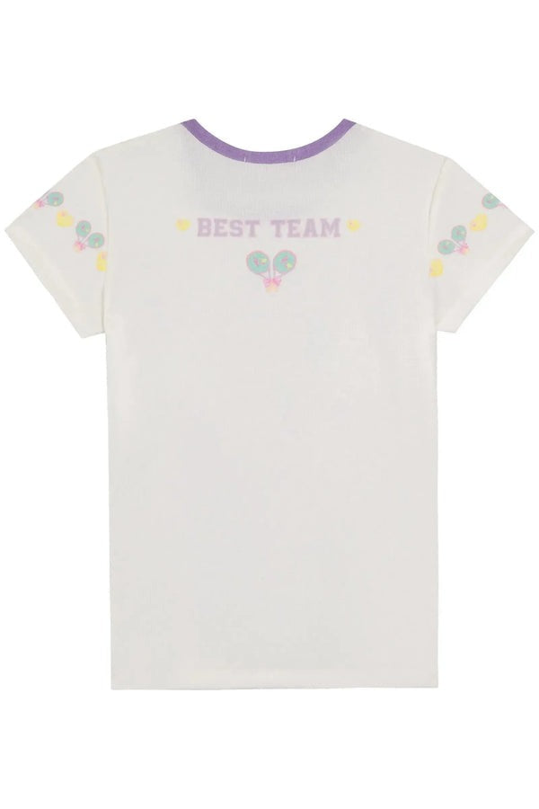 Blusa Infantil Kukiê Verão Off White Ursinha Tênista