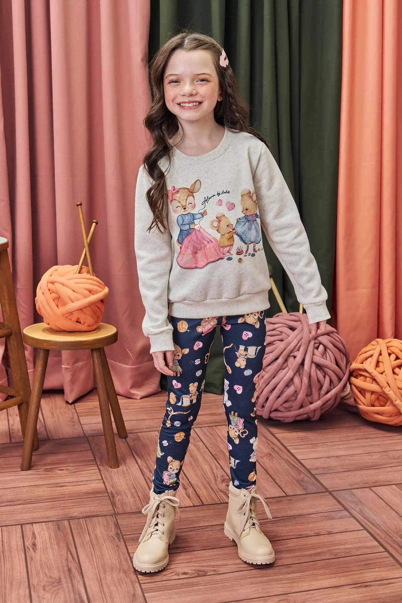 Conjunto Infantil Kukie Inverno Calça Legging e Moletom Flanelado Rena