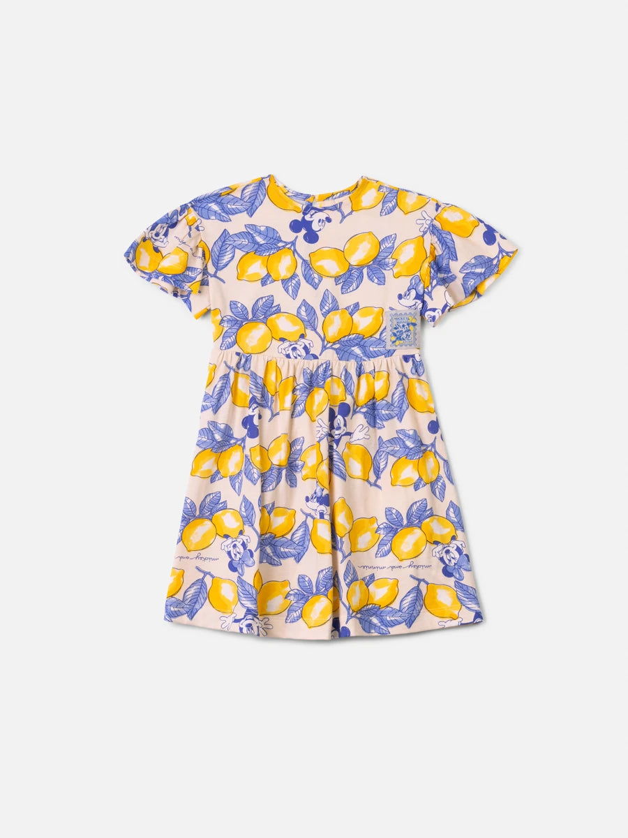 Vestido Infantil Animê Bege Minnie e Mickey Limoes Disney
