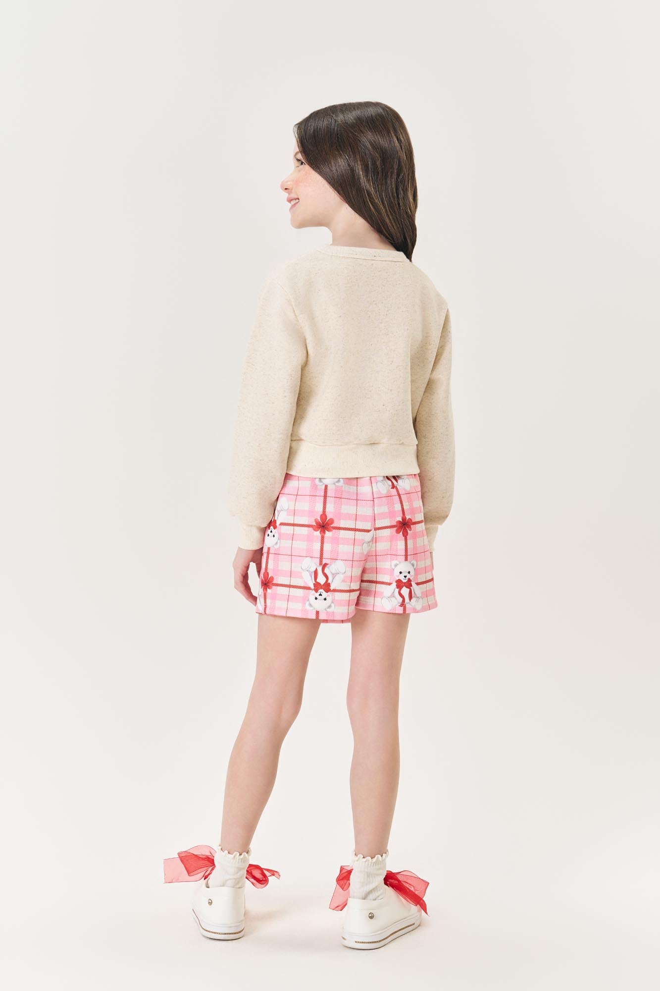 Conjunto Infantil Cinti Inverno Shorts Saia e Moletom Flanelado Laço