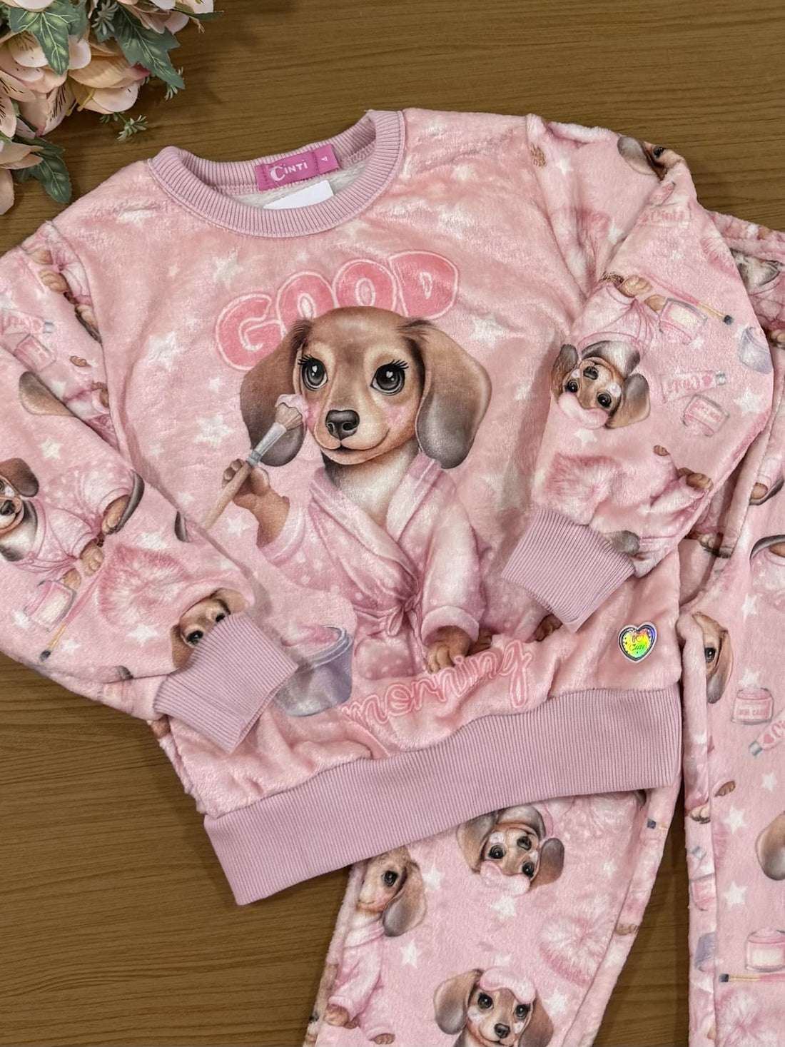Pijama Infantil Cinti Inverno Calça e Blusa Fleece Cachorrinho