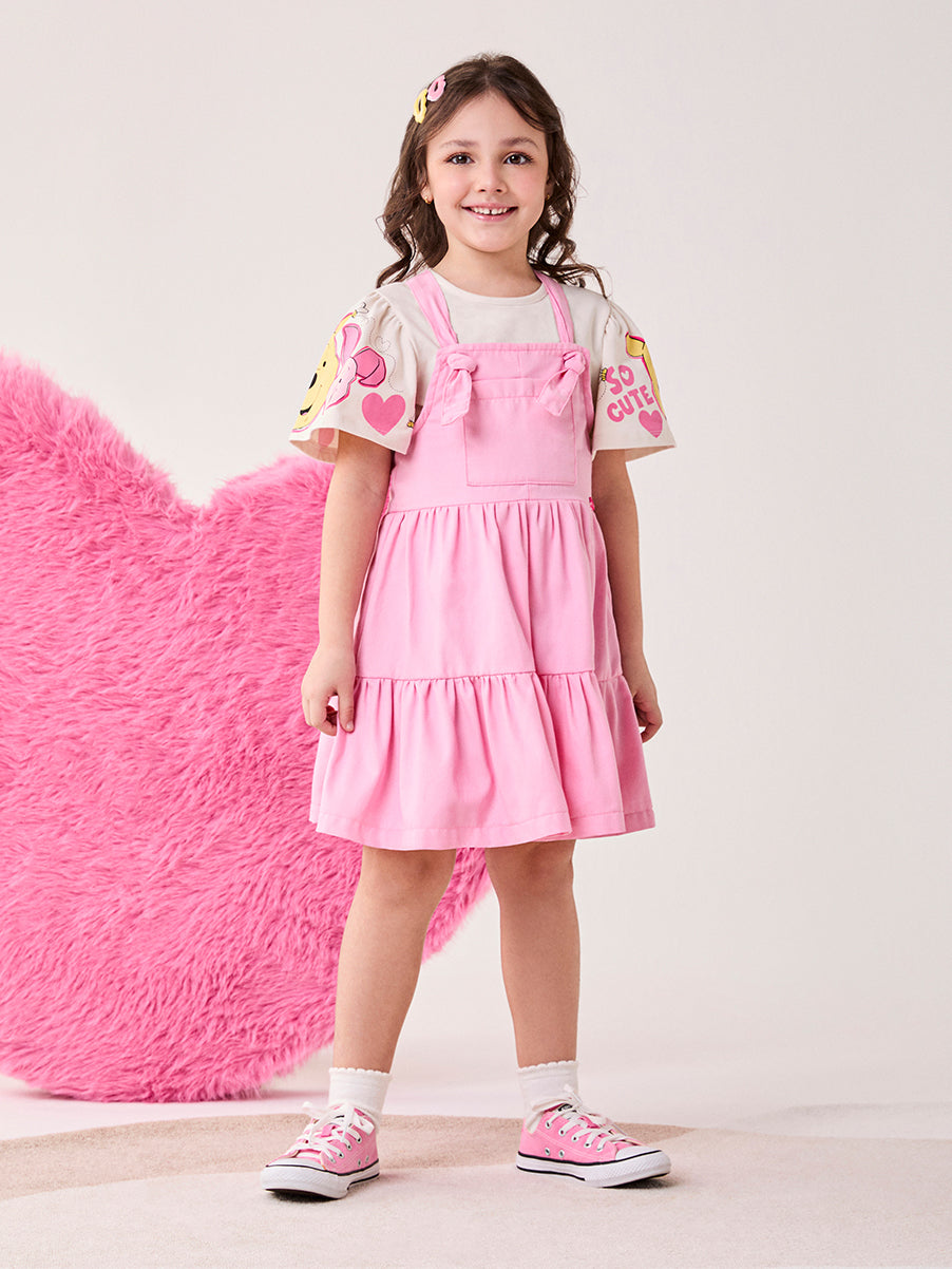 Salopete Infantil Bimbi Inverno com Bolsinho Rosa