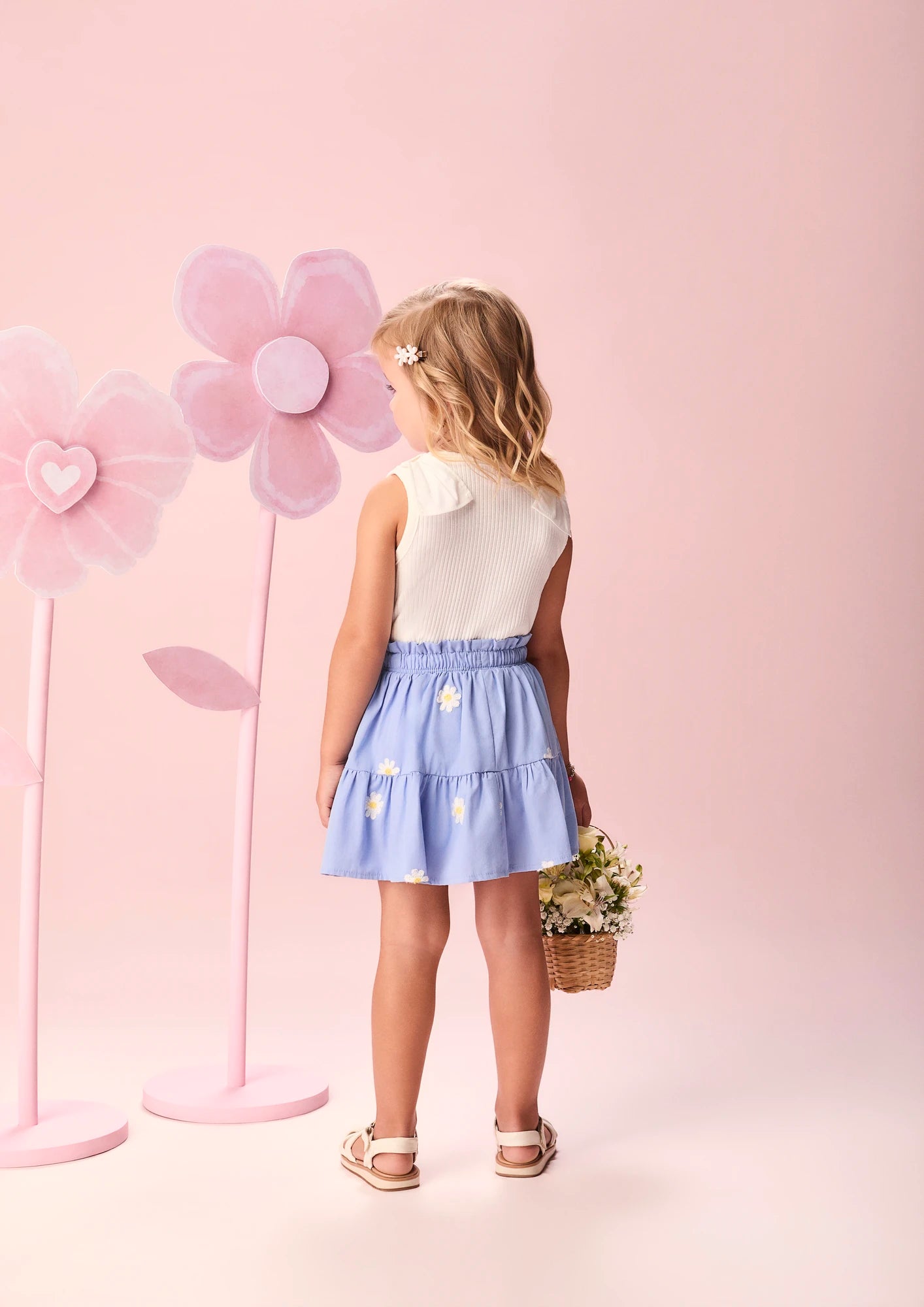 Conjunto Infantil Menina Momi com Saia Azul e Regata Florzinha