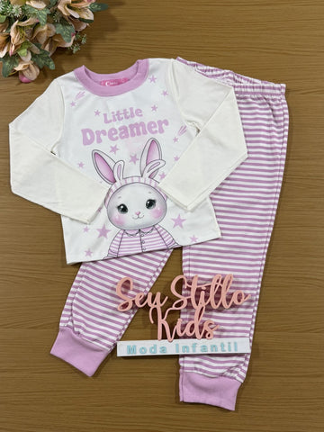 Pijama Infantil Cinti Inverno Calça Lilás e Blusa Coelho