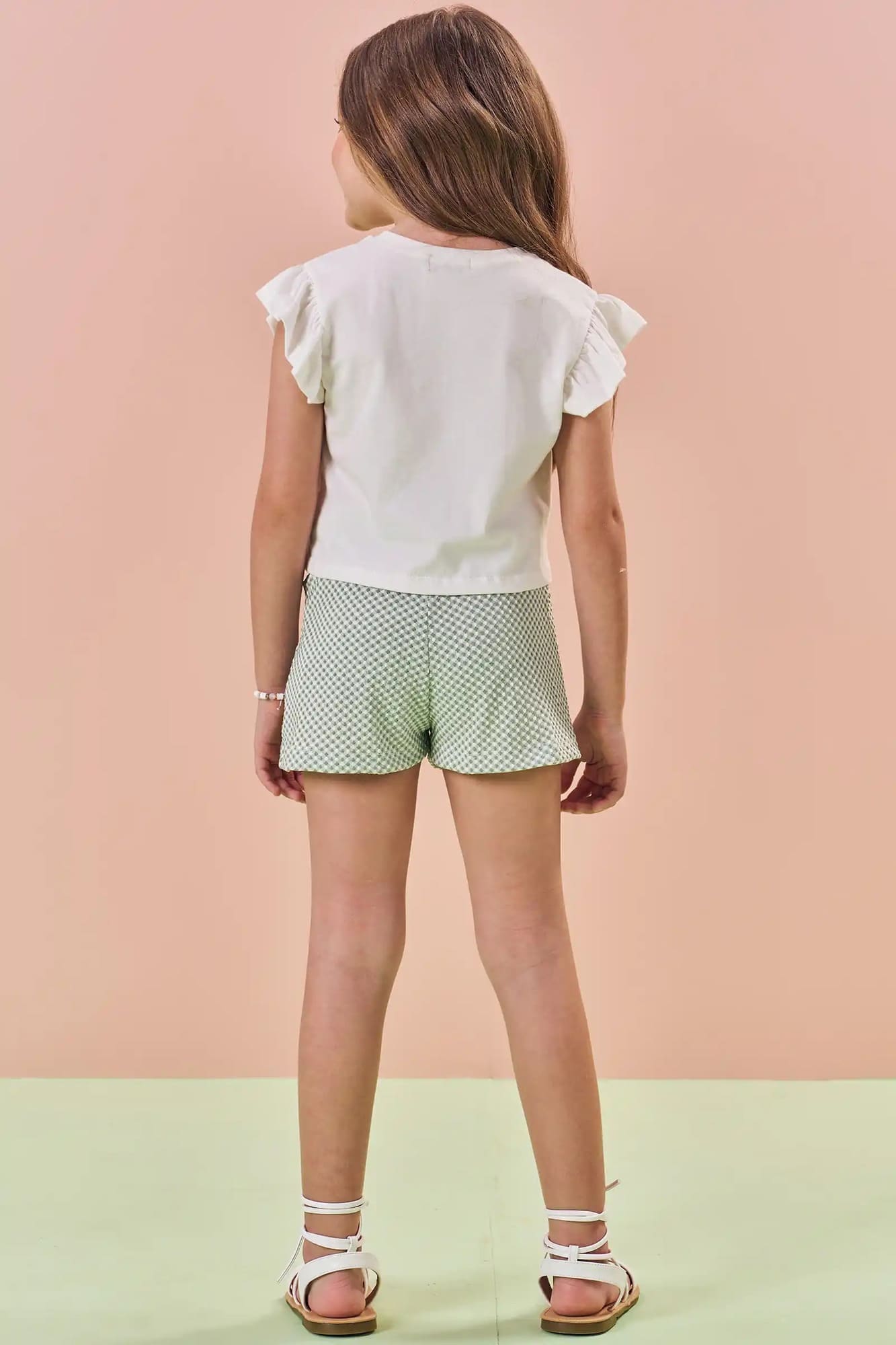Conjunto Infantil Kukiê Verão com Shorts Verde e Blusa Branca Bloom