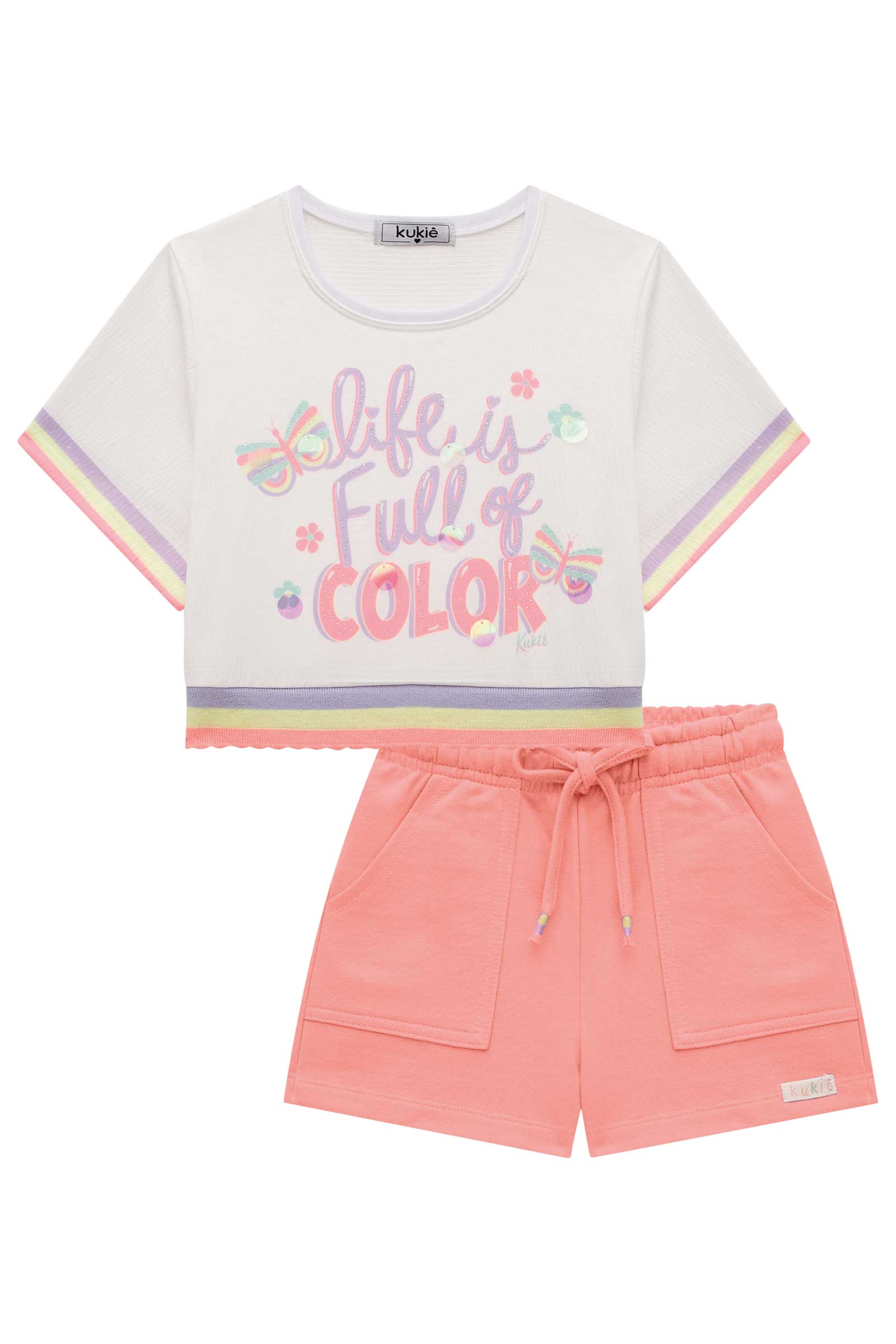 Conjunto Infantil Kukie Verão Shorts Laranja e Blusa