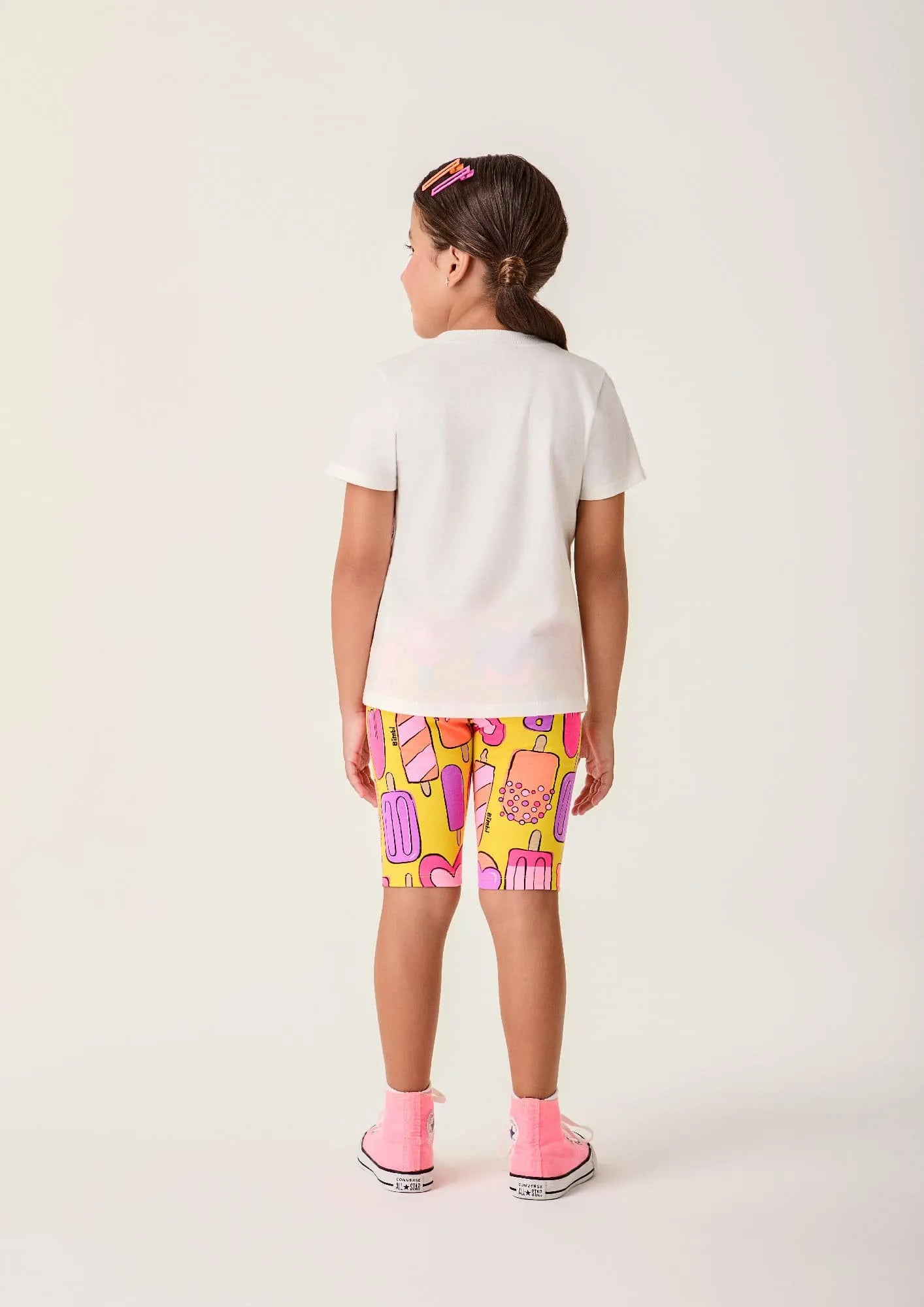 Conjunto Infantil Menina Bimbi com Shorts Ciclista Amarelo e Blusa Branca Docinhos