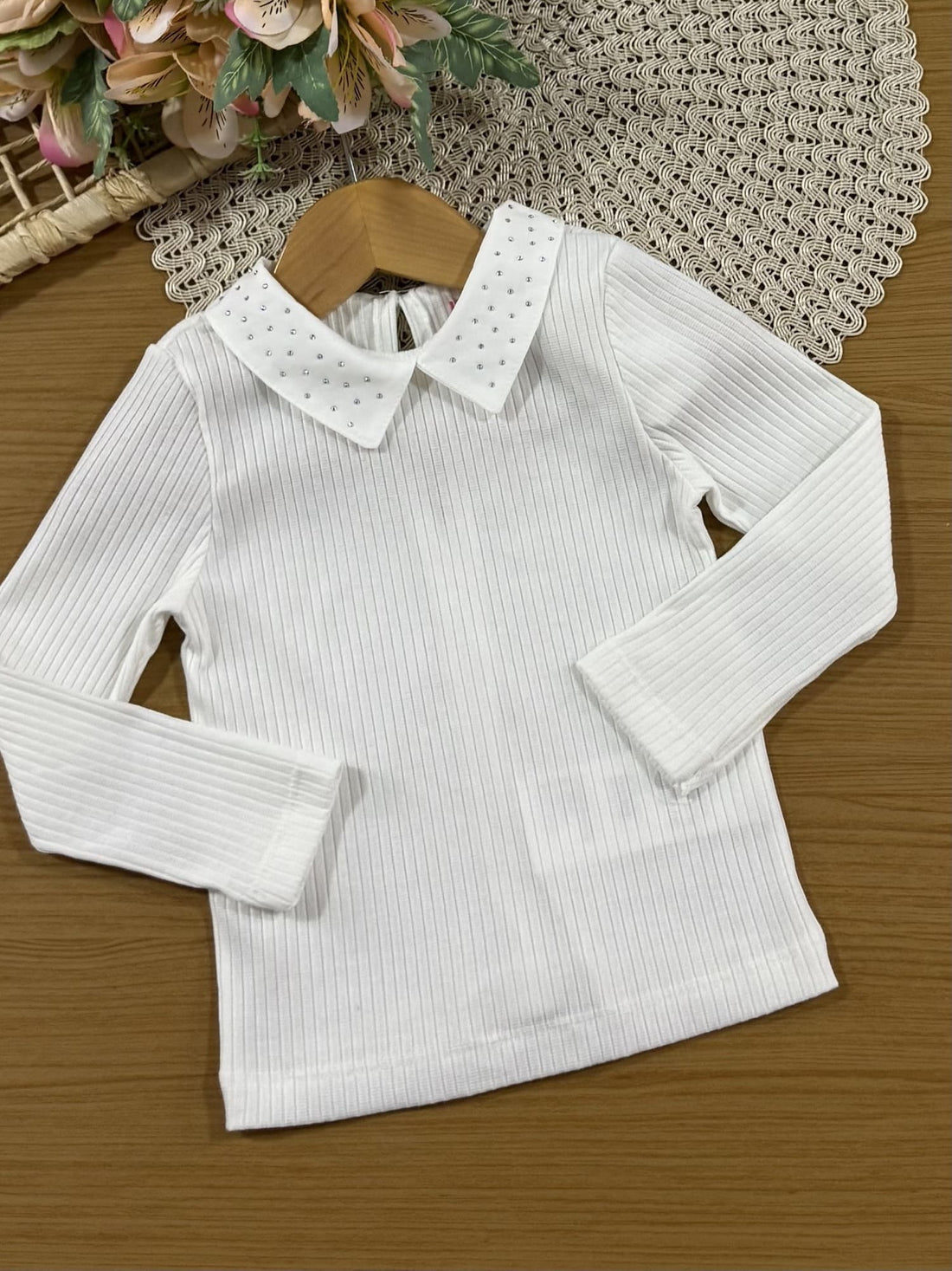 Conjunto Infantil Momi Inverno com Shorts Saia Rosa e Blusa Branca com Strass