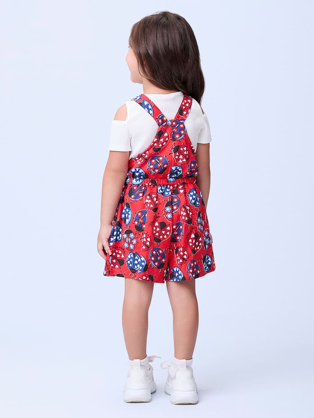 Jardineira Infantil Momi Verão Joaninha Com Blusa Canelada