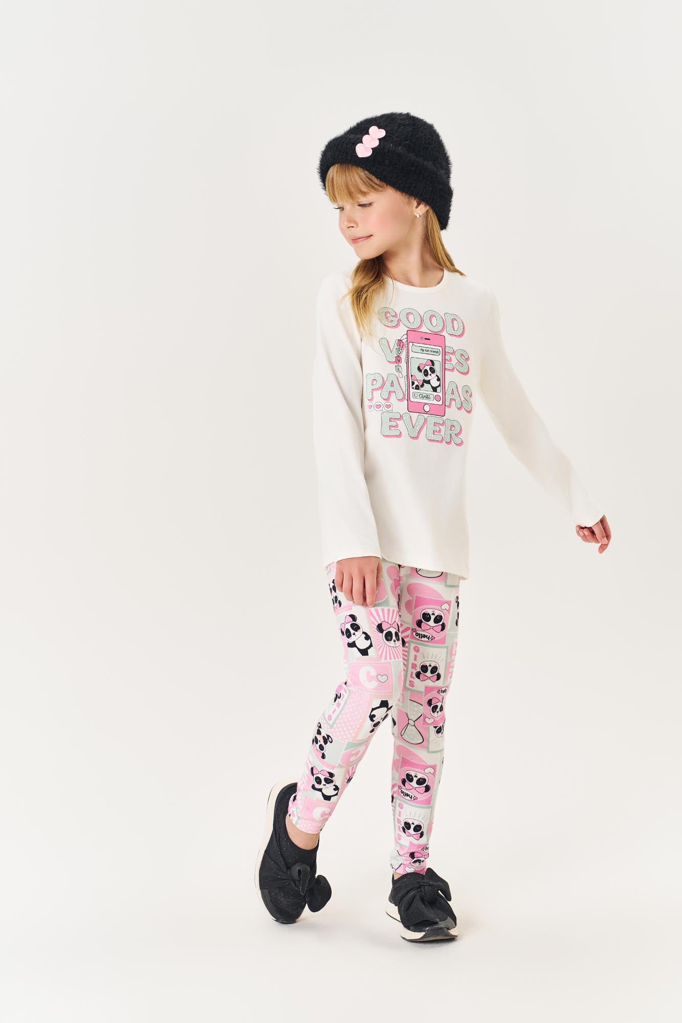 Conjunto Infantil Cinti Inverno Calça Legging e Blusa Manga Longa Pandinha
